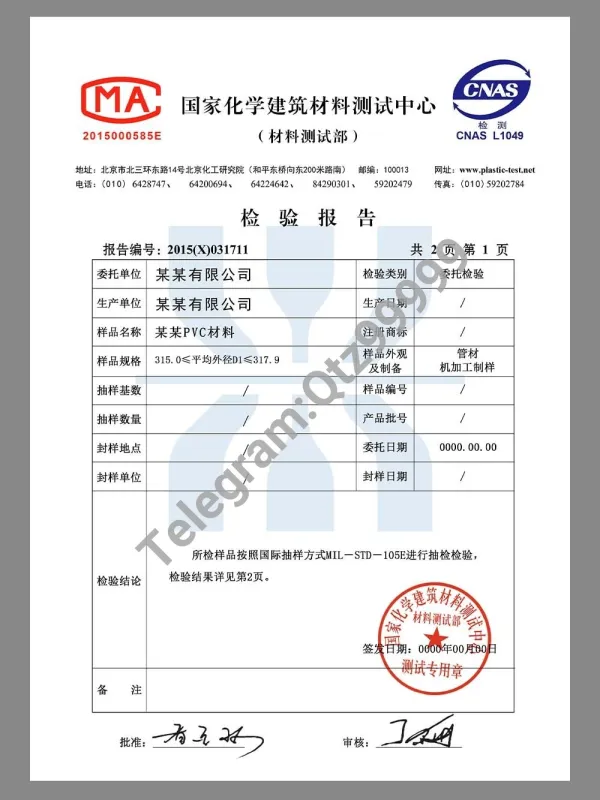 Chinese Building Material Test Report国家化学建筑材料测试中心检验报告模板