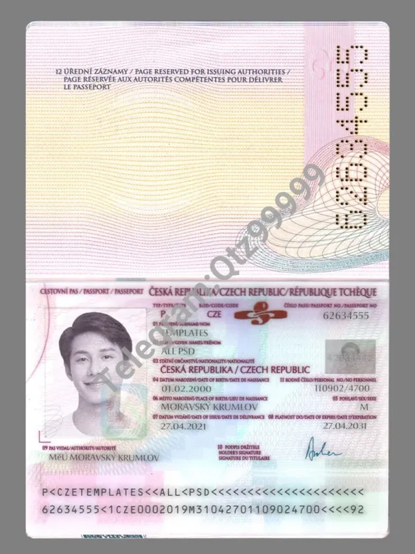 东欧| Czech Republic Passport捷克护照PS/PSD模板