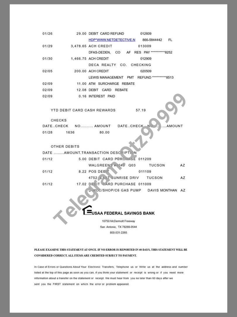 北美|美国USAA Bank Statement银行账单/KYC地址证明word模板 V1 高清原件/PDF/PSD下载 - 地址证明风控解除