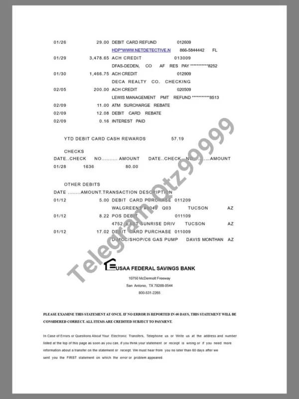 北美|美国USAA Bank Statement银行账单/KYC地址证明word模板 V1