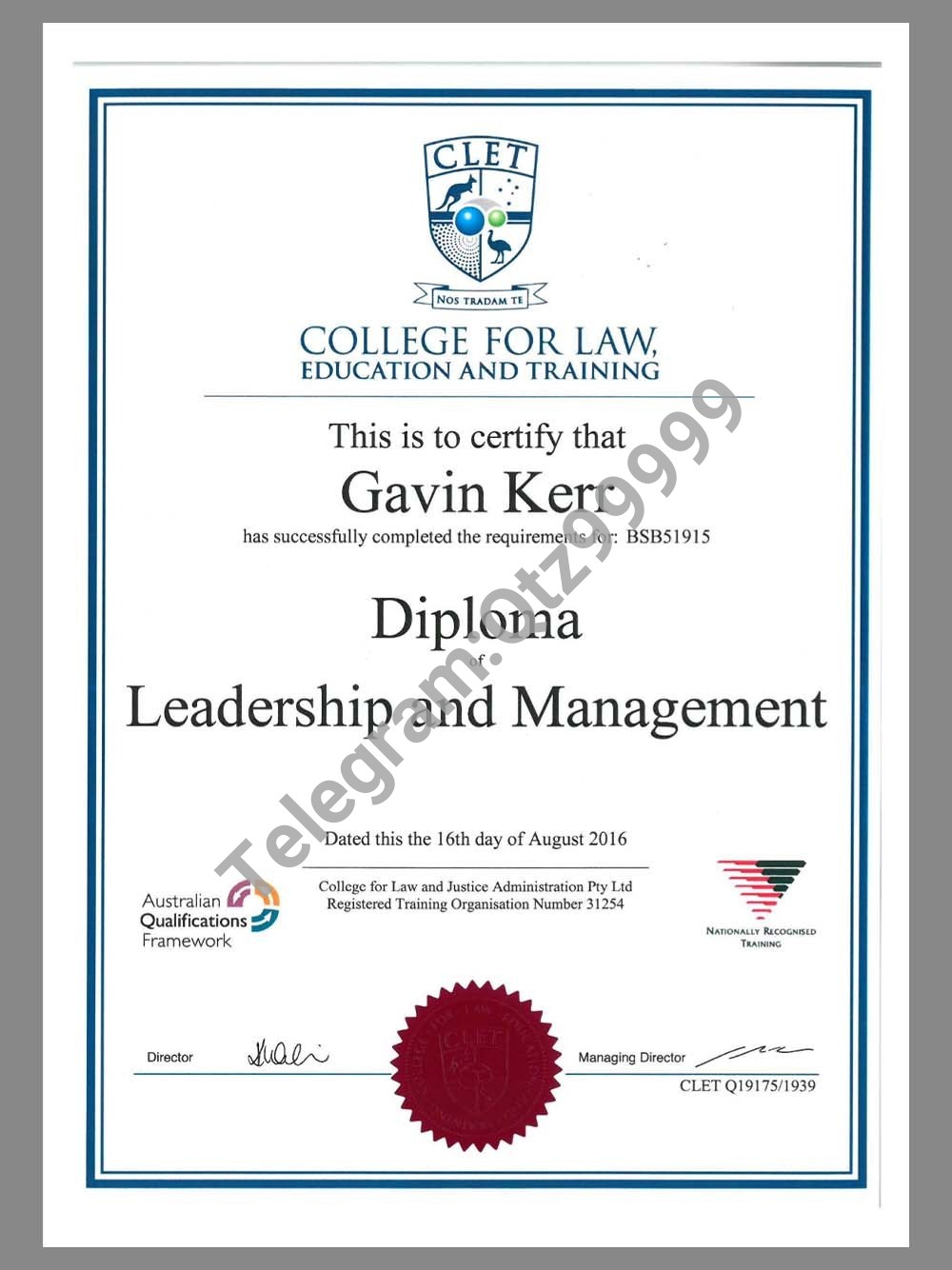 Australia CLET Diploma Certificate澳大利亚大学学位证书pdf模板